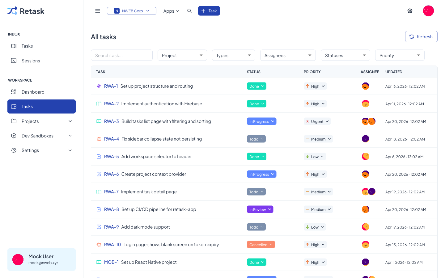Retask tasks list